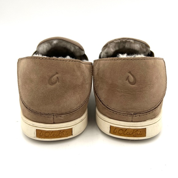 Olukai Pehuea Heu Taupe Leather Sherpa Lined Slip On Comfort Sneaker 6 - Picture 5 of 8